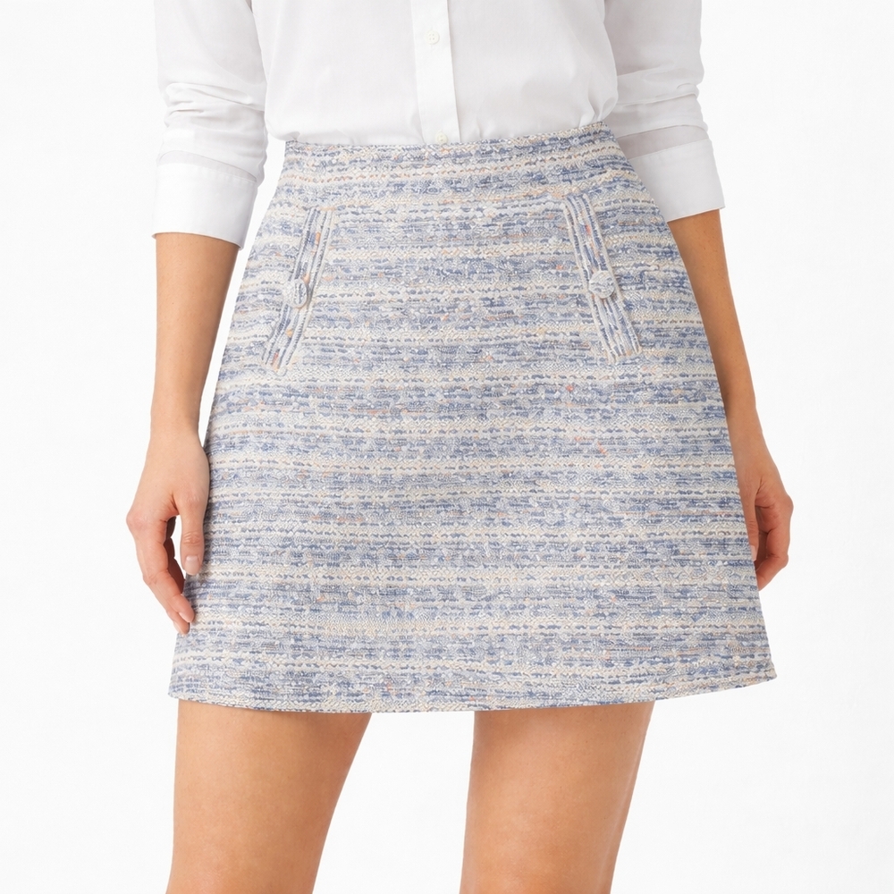 LOFT Tweed Mini Skirt plus size 16 Pull On A-Line Blue White Preppy old money